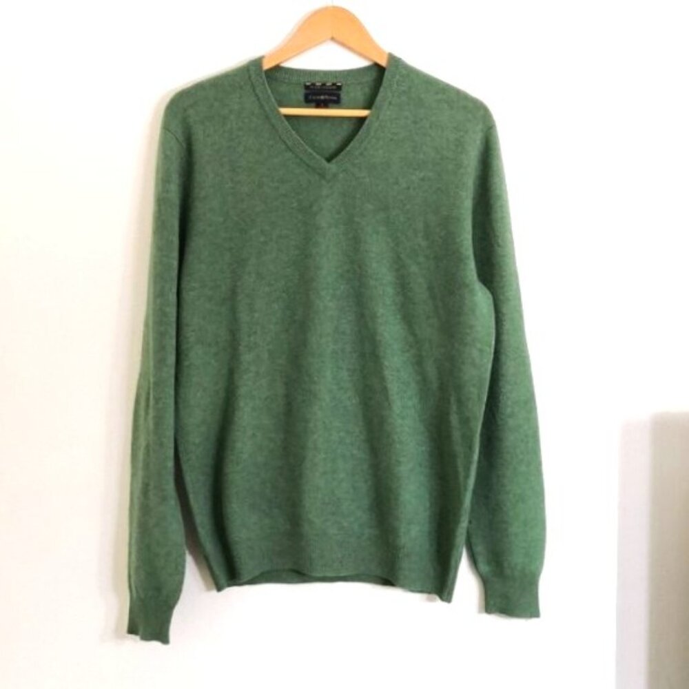 Charter‎ Club 100% Cashmere Classic V Neck Men's Sweater Green Size S
